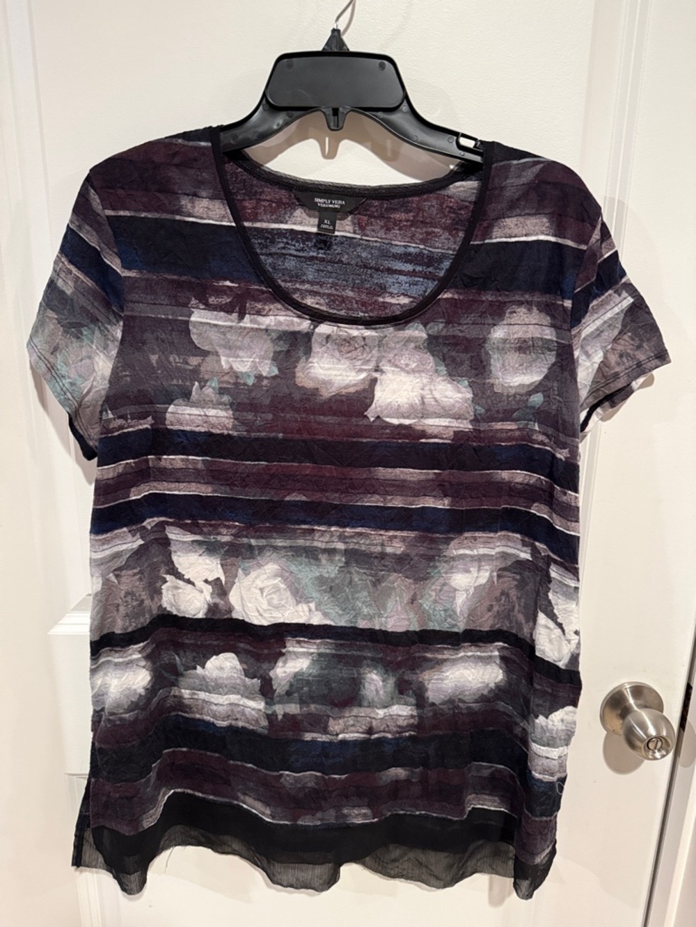 Women’s Floral Striped Short-Sleeve Top - Purple Multi